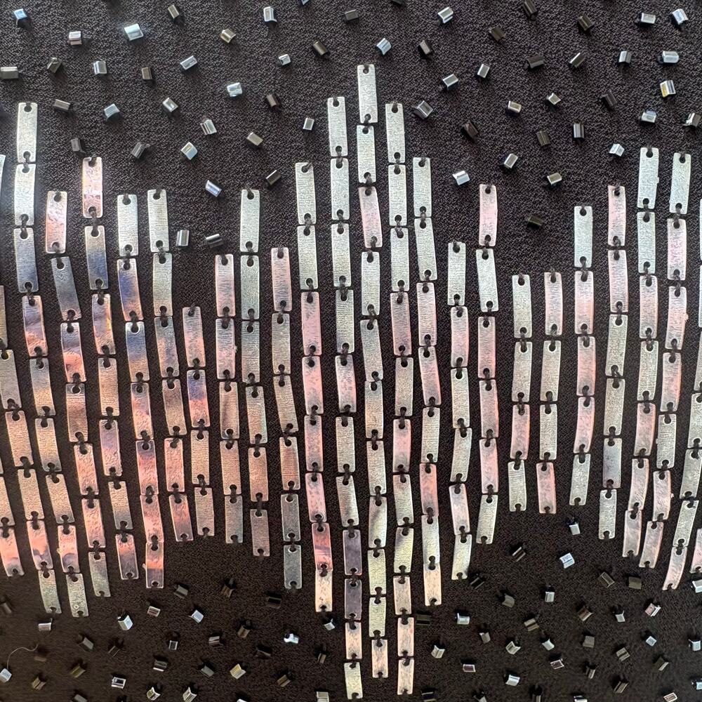 VTG Cachet Cocktail Dress 8 Black Silver Beaded Halter Midi Disco Whimsigoth Y2K - Picture 7 of 8